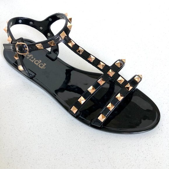 Mudd women's black jelly studded designer inspired flat sandals NEW - Picture 1 of 6